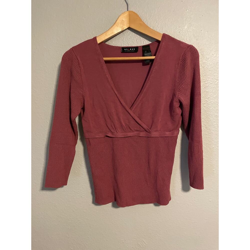 Axcess Womens Top Small Burgundy Ribbed Babydoll Long Sleeve Modern Ballet Y2K